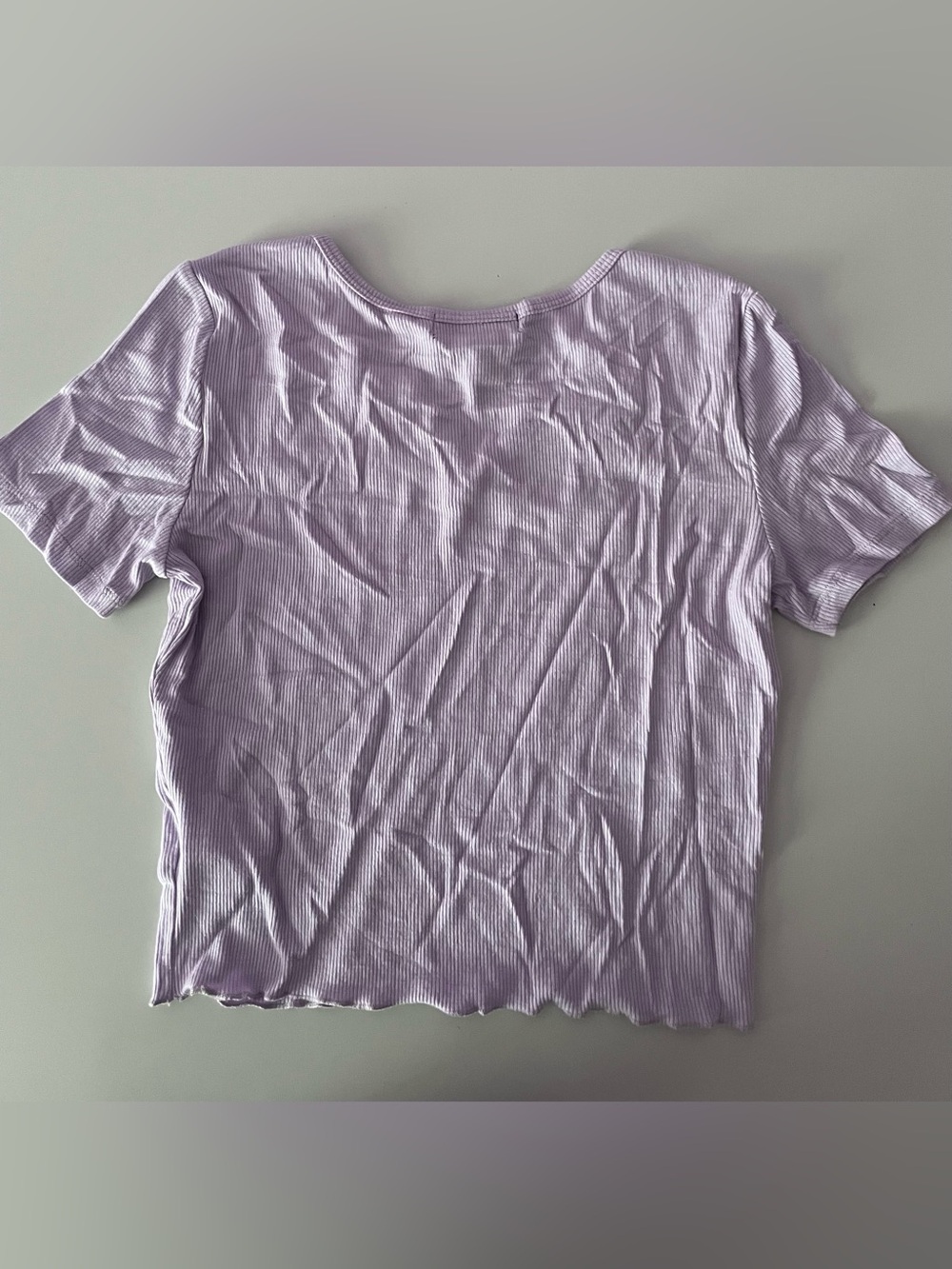 Essentials Lavender Ribbed Short Sleeve V-Notch Tee - Picture 3 of 3